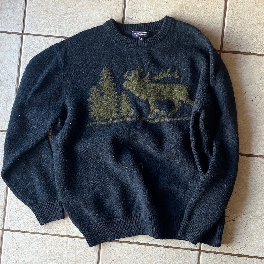 Men's Black Sweater with Moose Design